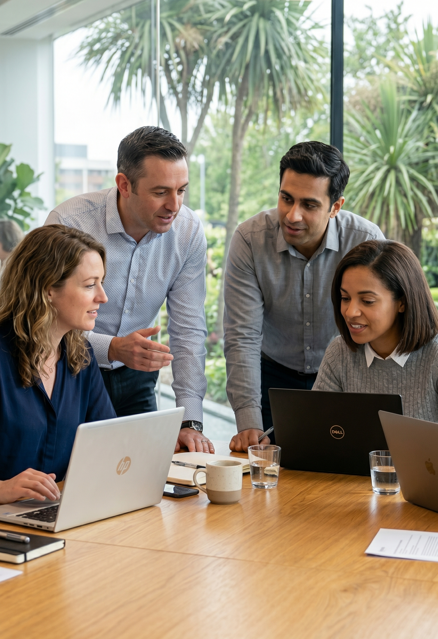 Equipo en reunión de consultoría tecnológica
